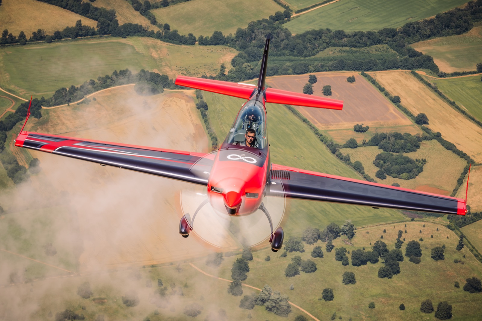 Looking down on the Extra 300 over woodland